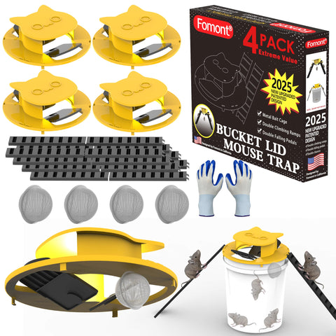 Fomont bucket lid mouse trap assembly showing durable setup for easy deployment.