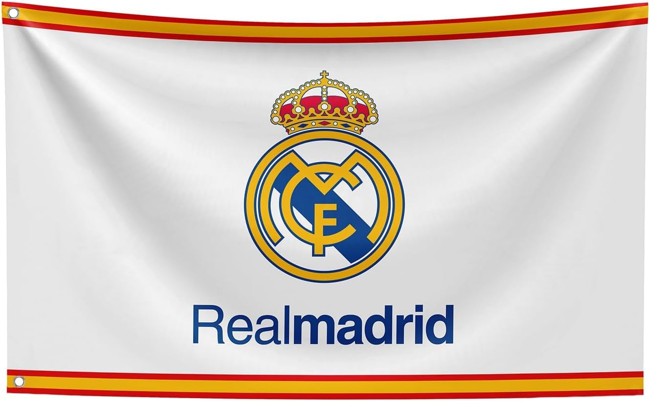 FOMSTOREG Real Madrid flag 3x5 for indoor or outdoor display with vibrant colors.