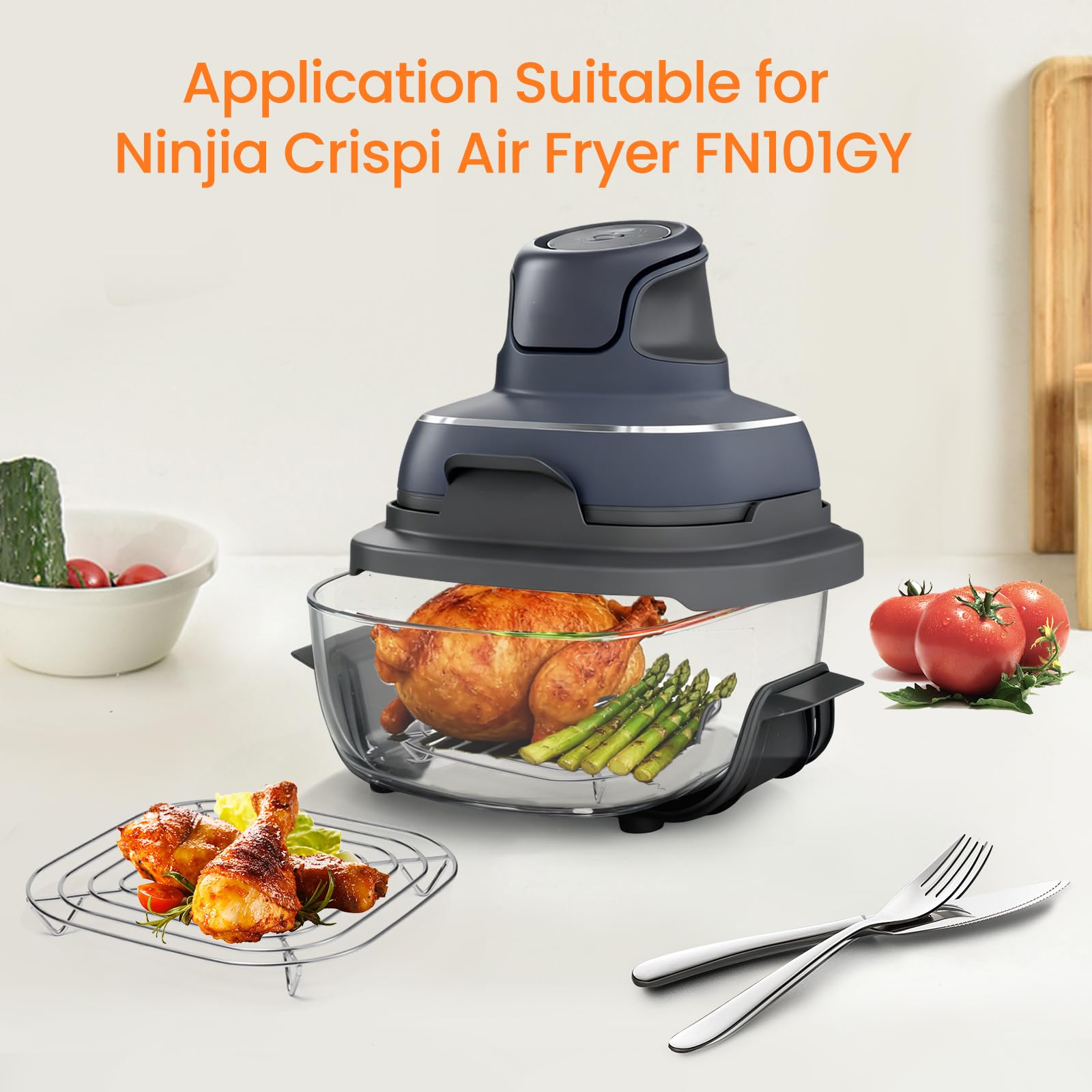 Fondpen rack fits Ninja Crispi glass containers securely for even heating.