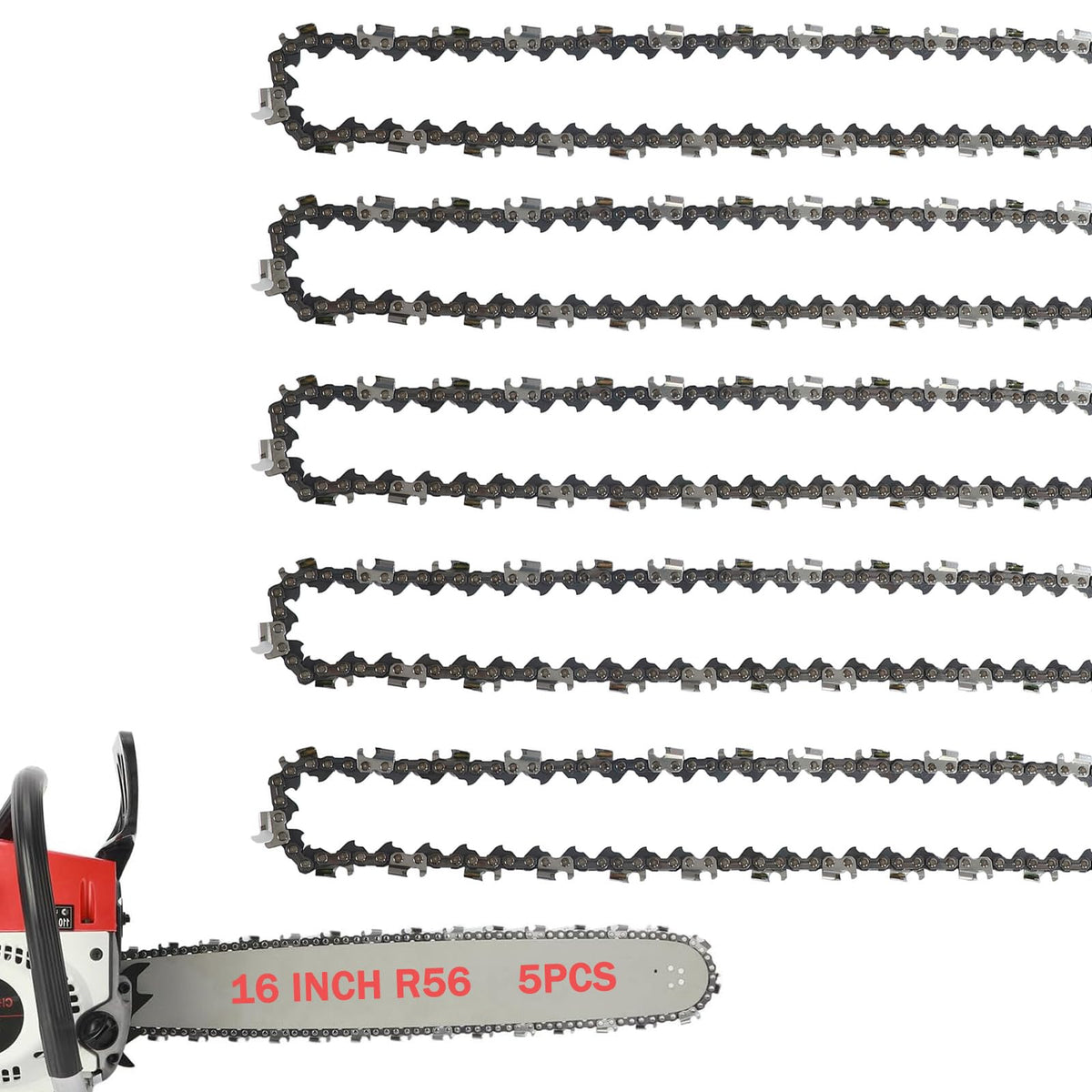 FONLOYEN 5-pack 16-inch chain laid out for quick replacement in busy work