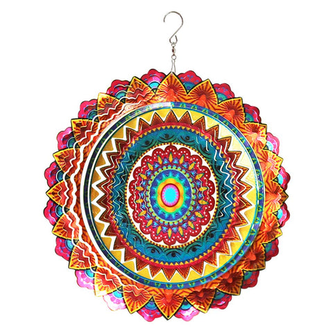 FONMY stainless steel wind spinner mandala spins gracefully for outdoor garden decor.