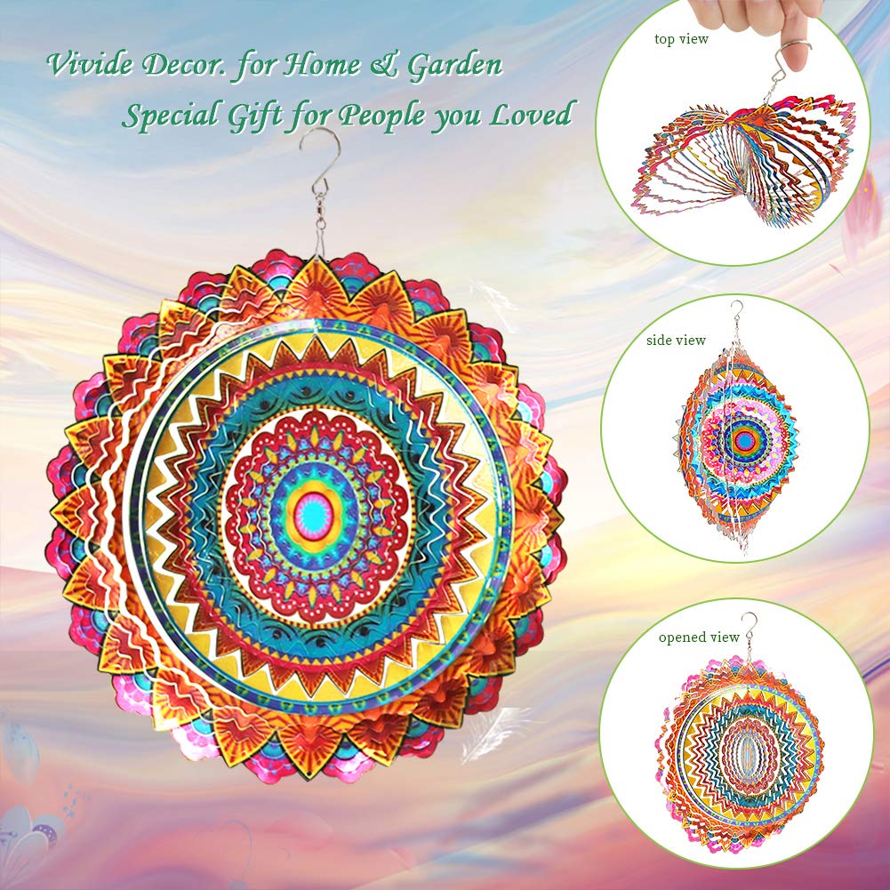 FONMY wind spinner with multi-color mandala creates bright reflections in sunlight.