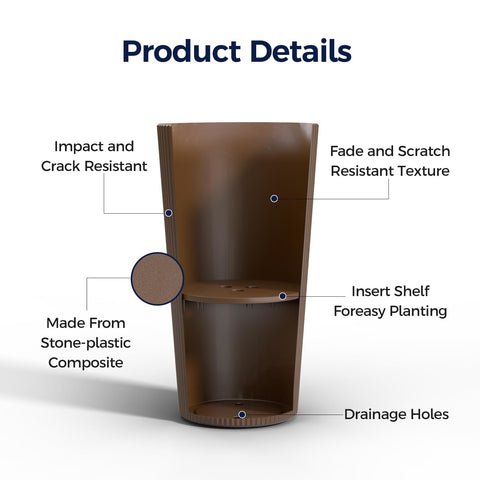 Fontoi 23.6-inch striped brown planter closeup, durable UV-resistant plastic.