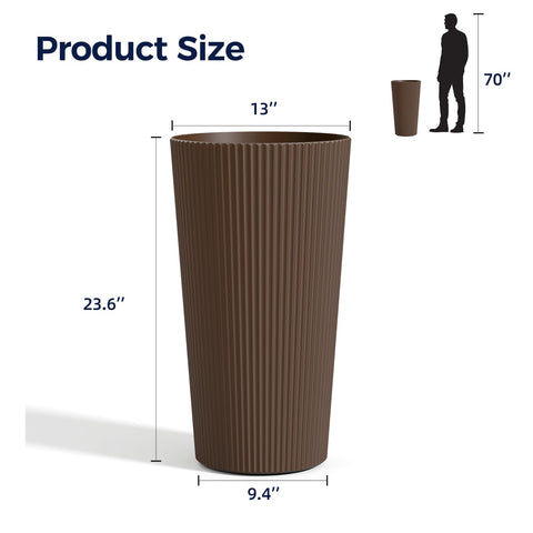 Fontoi 23.6-inch striped brown planter, side view, versatile outdoor decor.