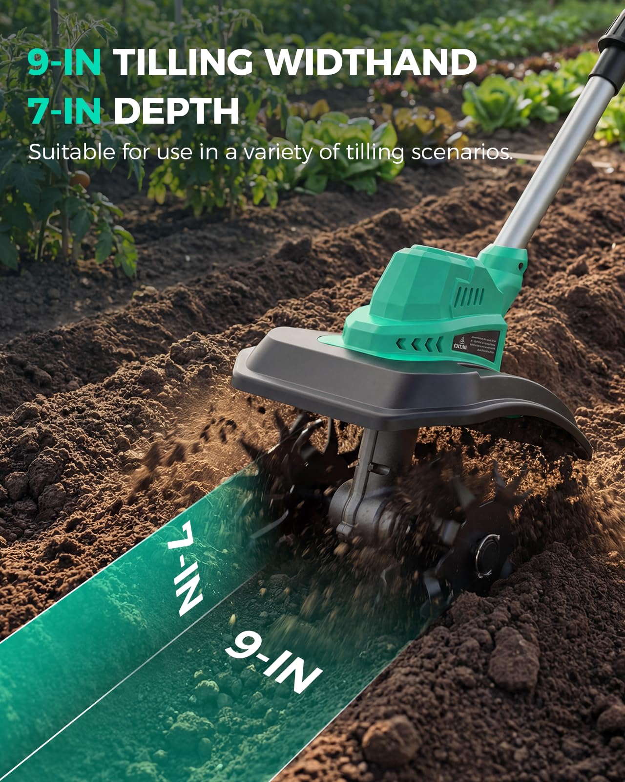 FONXLIT 21V cordless tiller with dual battery packs for extended sessions.