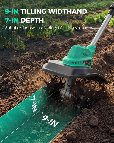 FONXLIT 21V cordless tiller with dual battery packs for extended sessions.