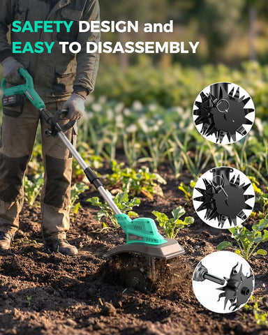 Compact, lightweight design of the FONXLIT tiller for easy handling.