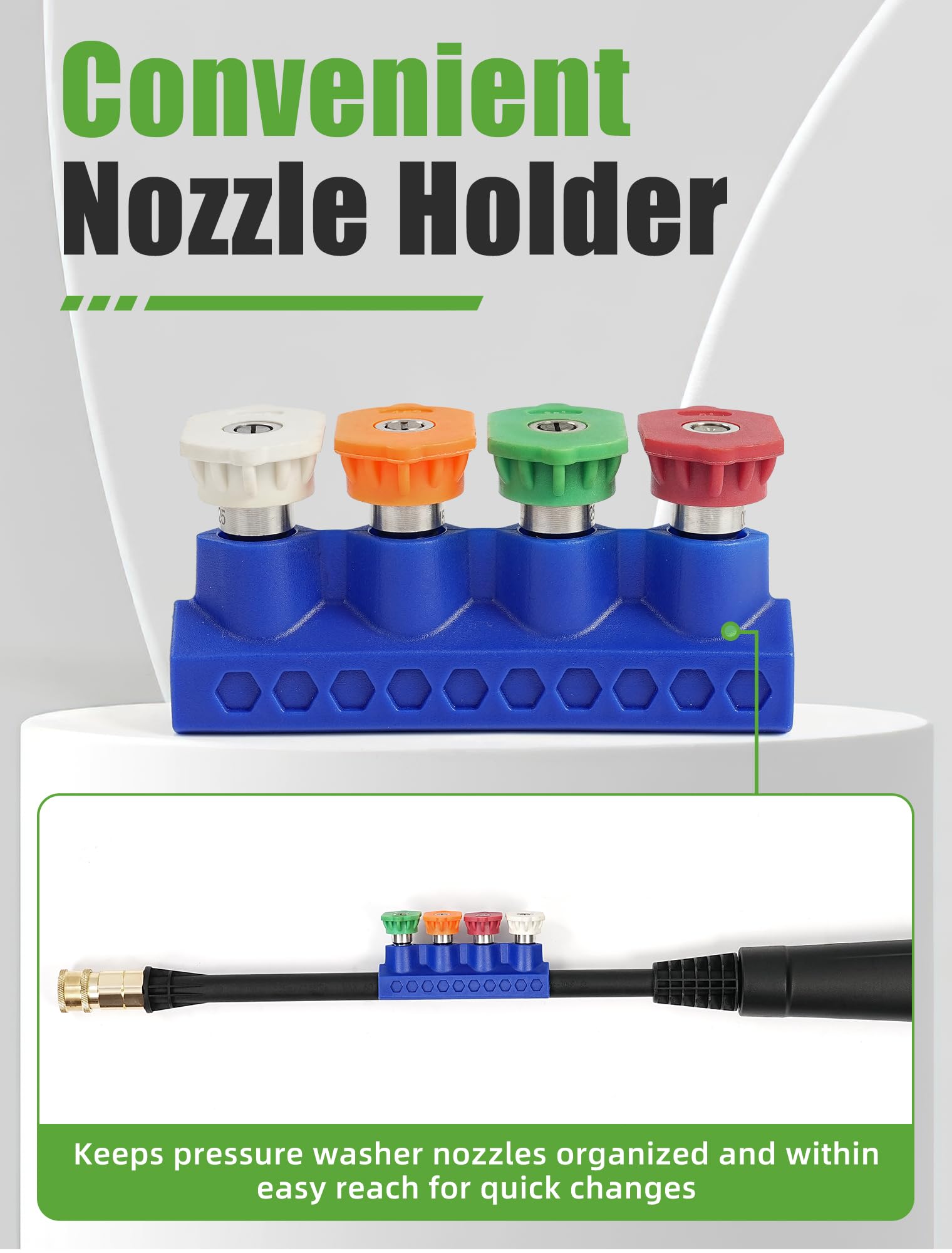 FOOCO nozzle holder keeps tips organized for quick changes during cleaning sessions