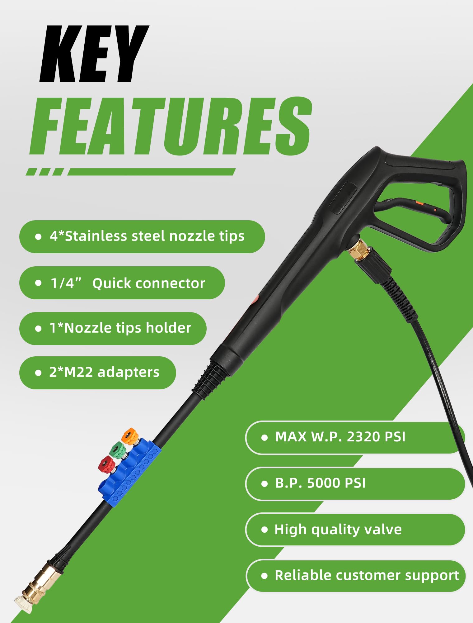 FOOCO stainless steel nozzle tips provide durable, corrosion-resistant performance for tough cleaning tasks