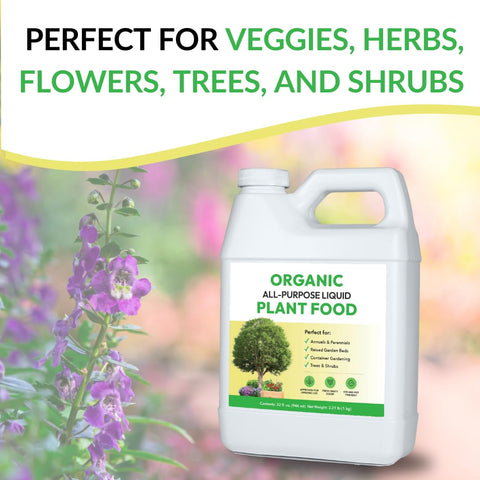 FOOP Organic All-Purpose Liquid Plant Food pour for quick, even garden feeding.