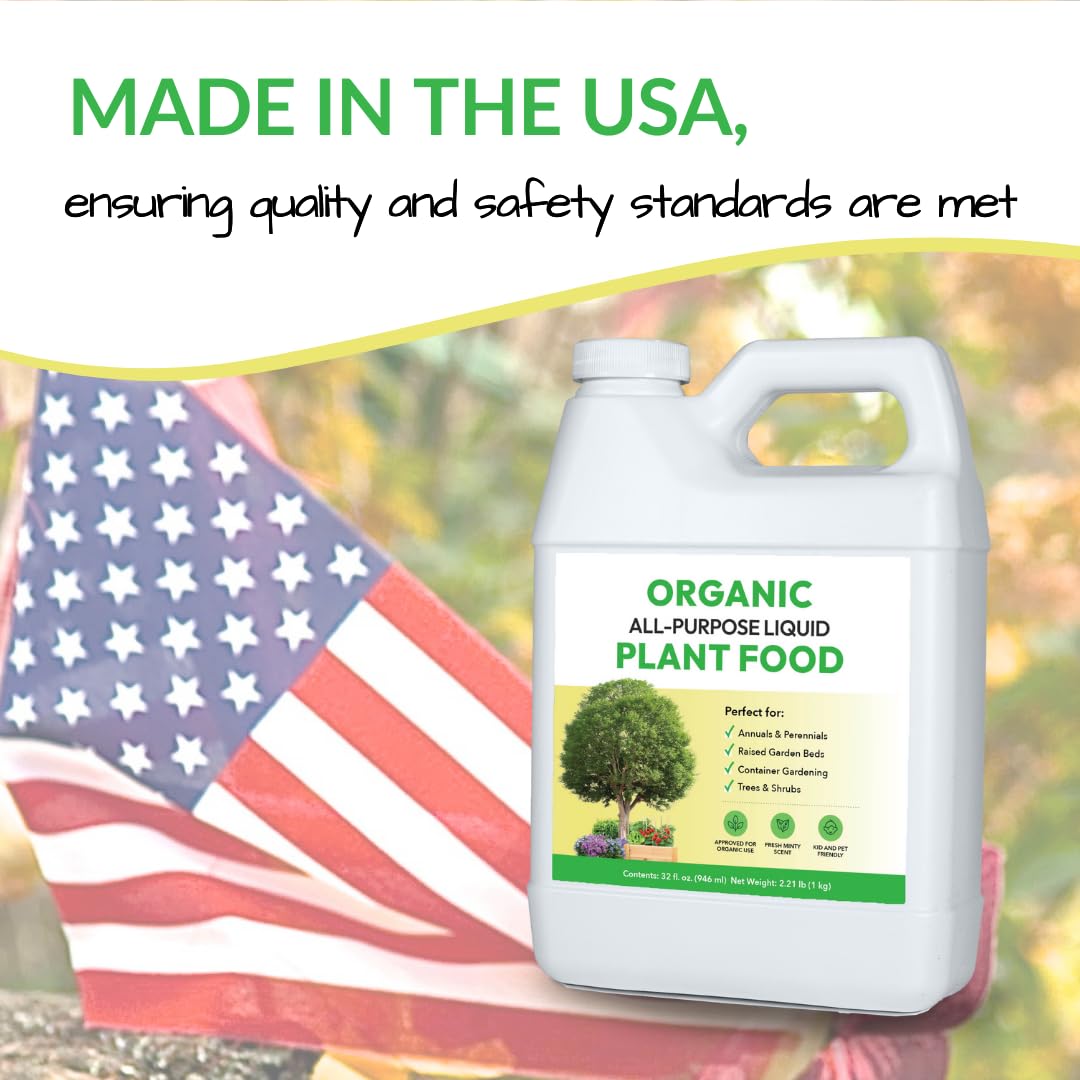FOOP Organic All-Purpose Liquid Plant Food USA-made ensures quality.