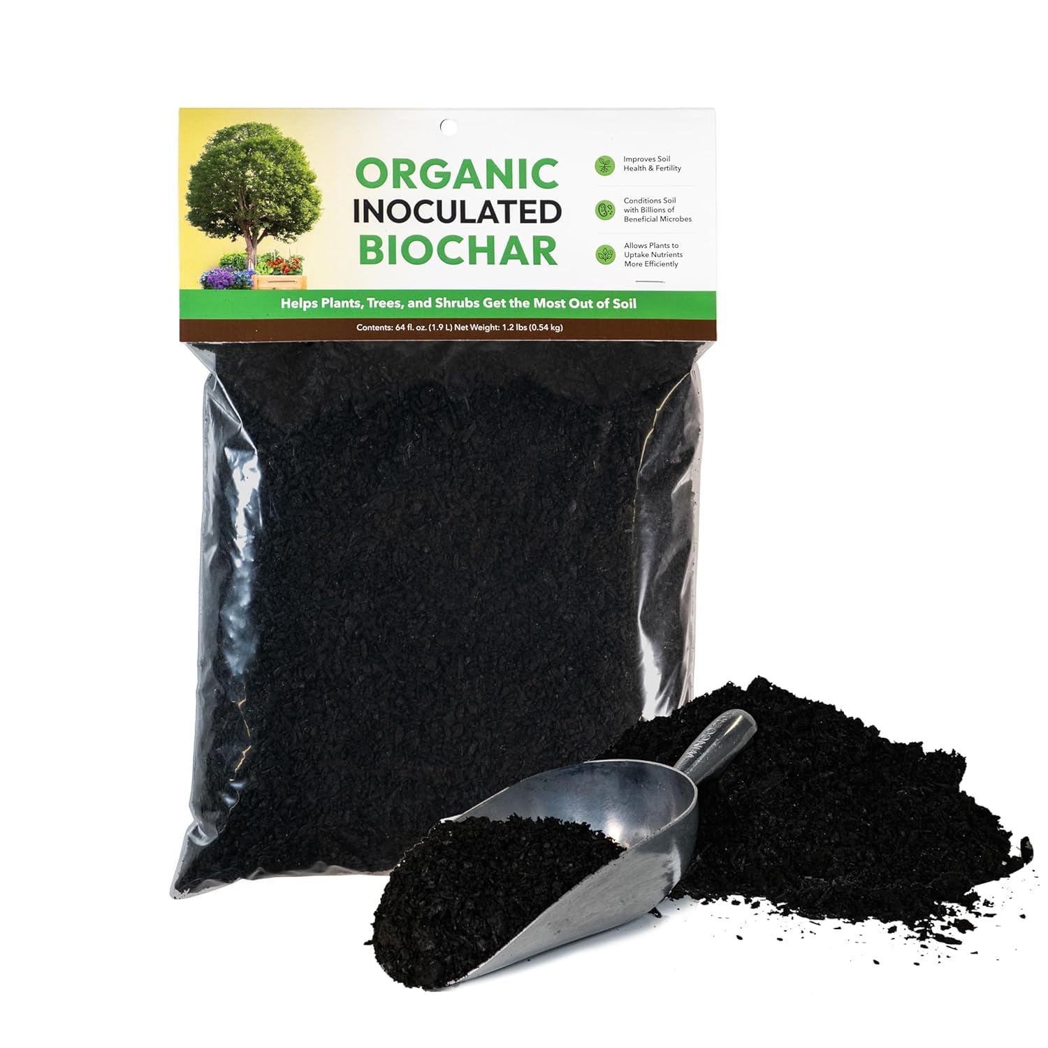 FOOP biochar is poured into soil to boost moisture and nutrient retention.