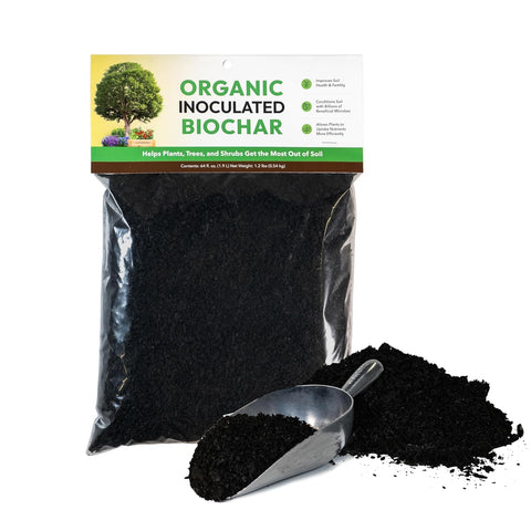 FOOP biochar is poured into soil to boost moisture and nutrient retention.