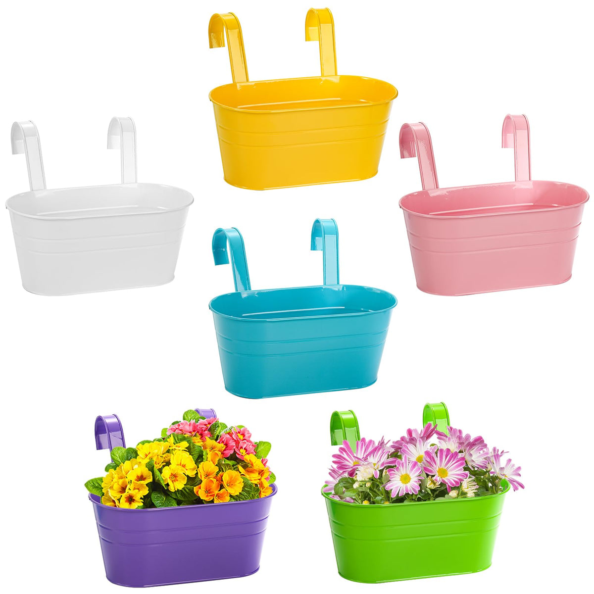 Foraineam 6-pack hanging planter pots in white with breathable drainage for healthy soil.