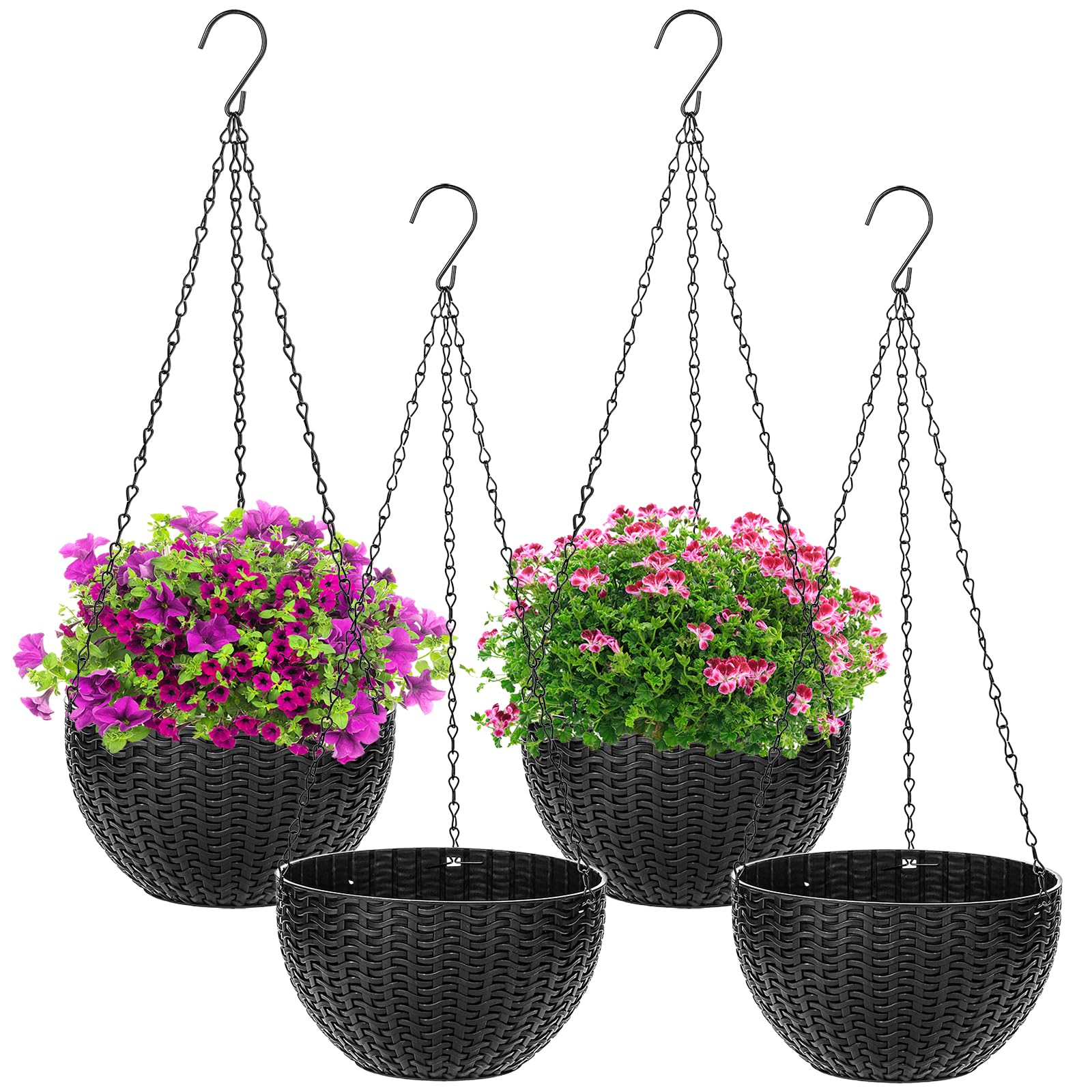 Foraineam black hanging planter with 8.2-inch diameter and drainage hole for versatile use.