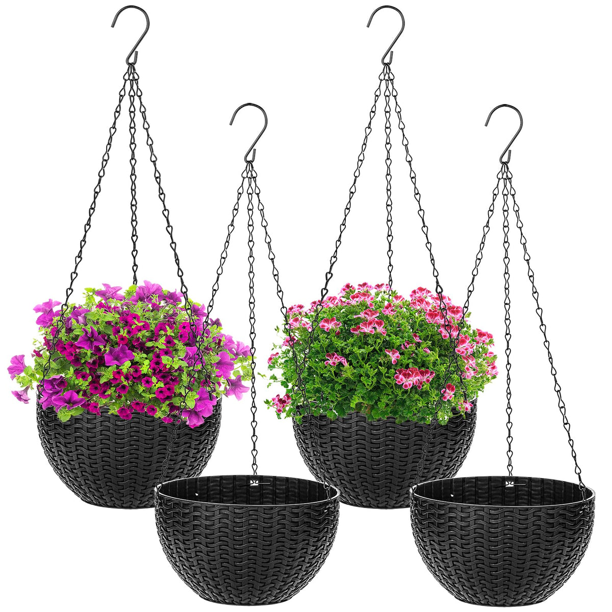 Foraineam black hanging planter with 8.2-inch diameter and drainage hole for versatile use.