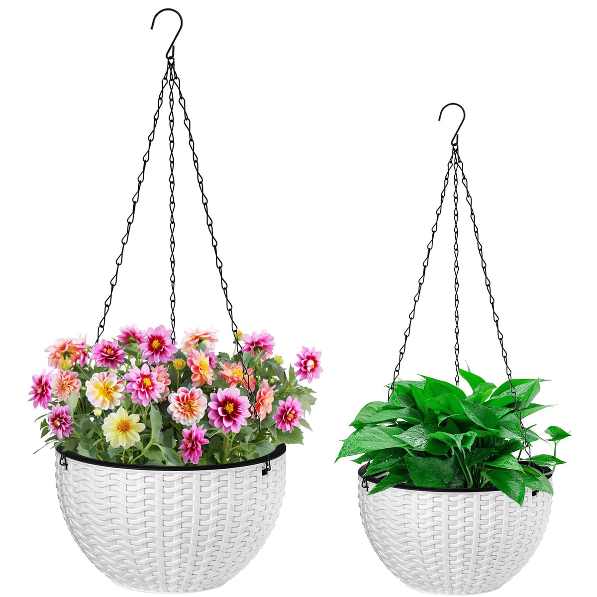 Foraineam dual-pots hanging planter large with self-watering system for healthy roots.