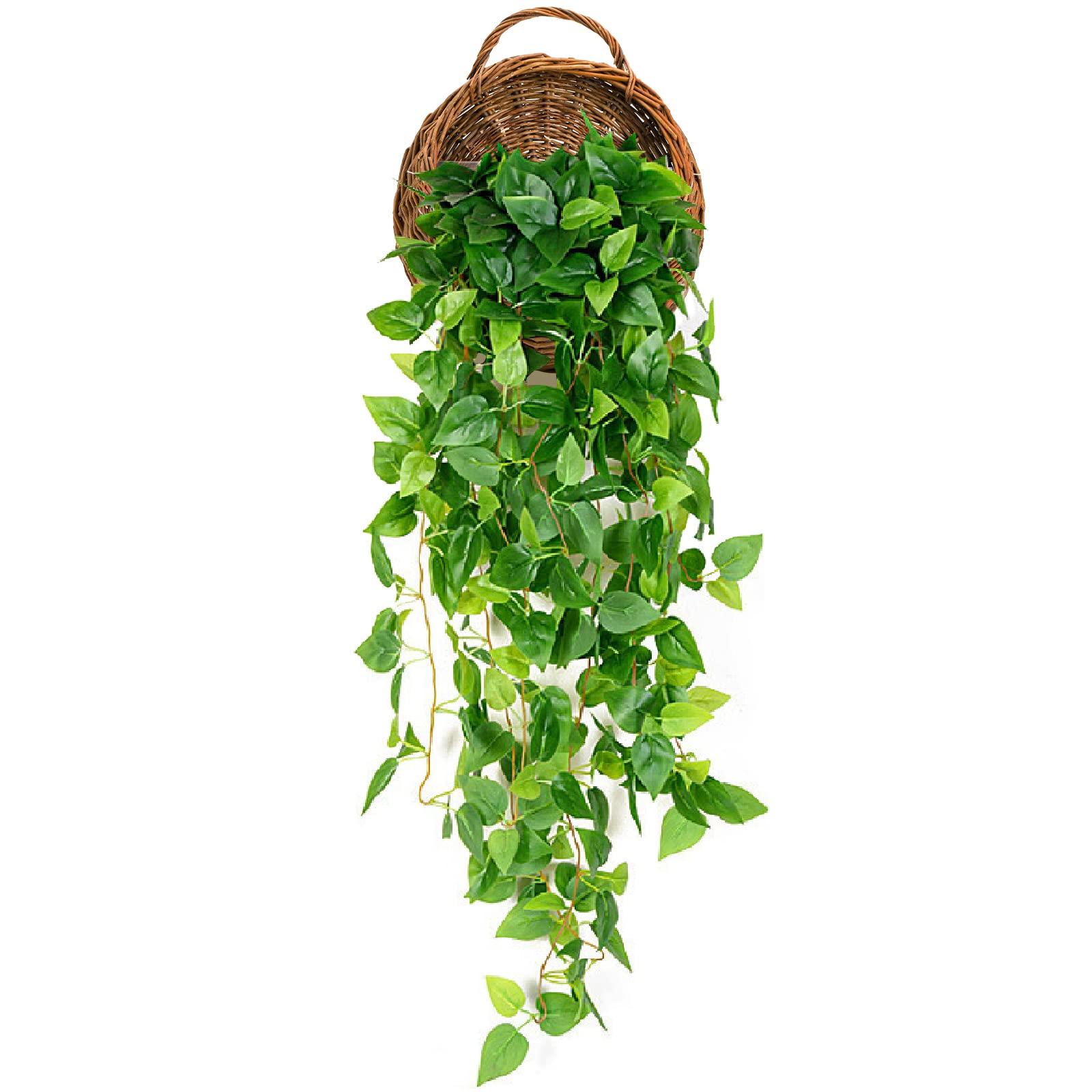 Foraineam handmade woven hanging basket on wall display for fresh greenery and space-saving decor.