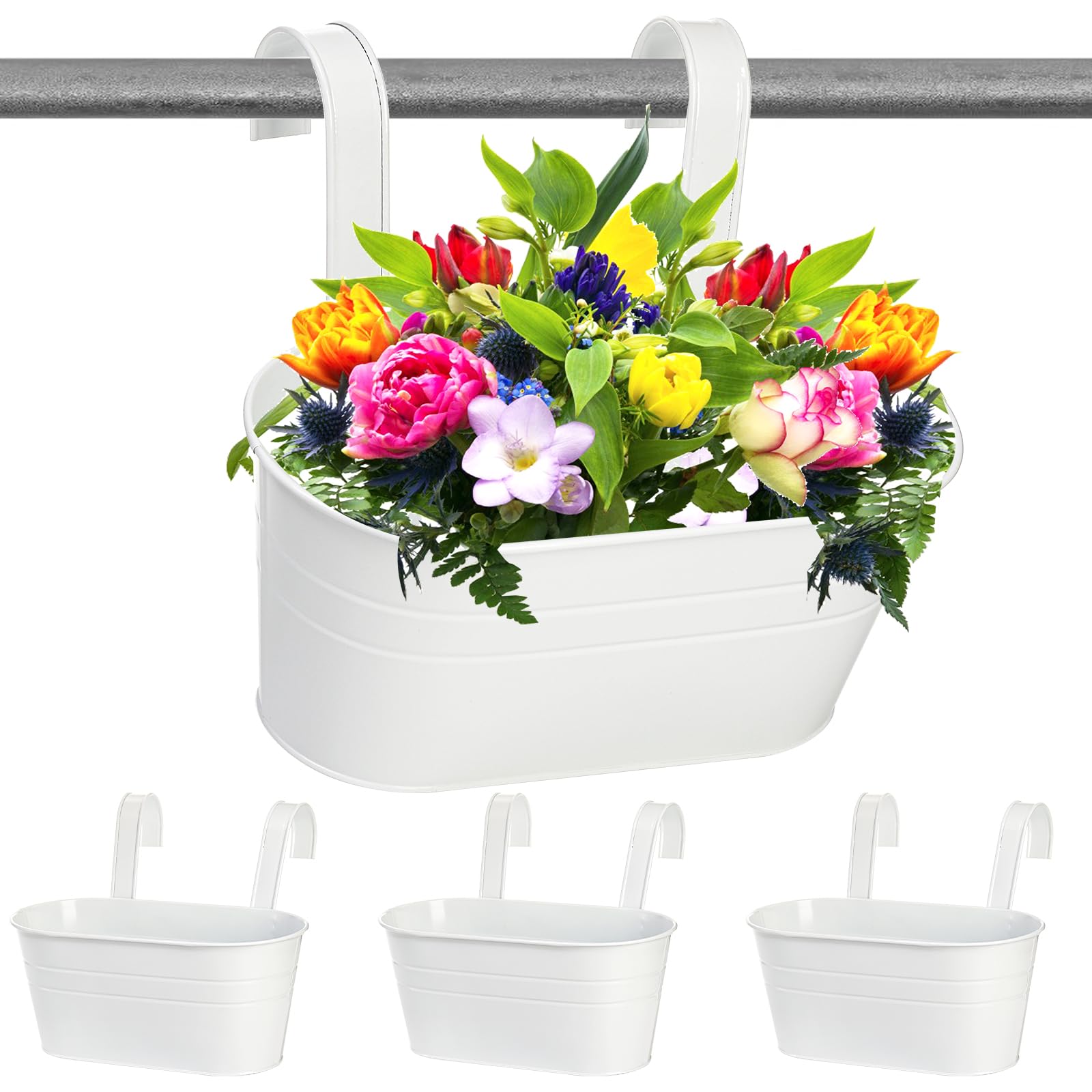 Foraineam 4-pack hanging pots displayed on a fence for balcony greenery.