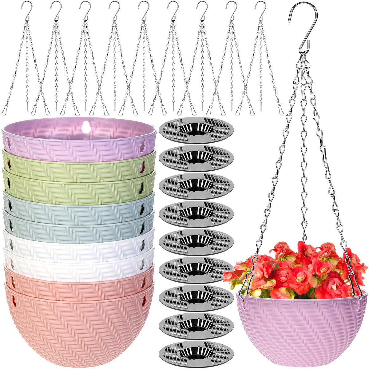 Foraineam 6in white hanging planter with self-watering insert for indoor moisture control