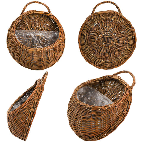 Foraineam retro-style wicker basket decor for dried flowers and fresh stems on wall.