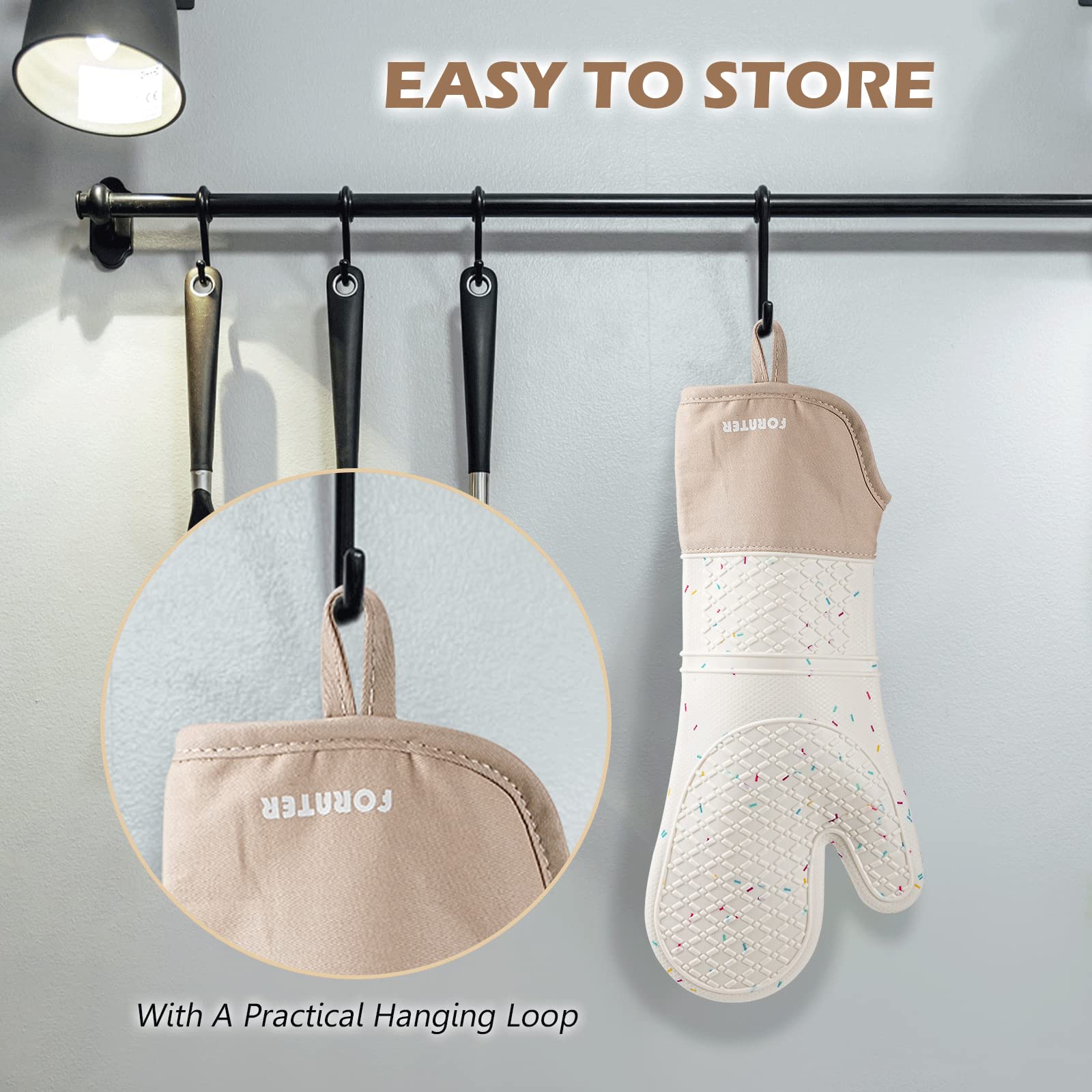 FORATER hanging loop keeps these mitts easy to reach and store