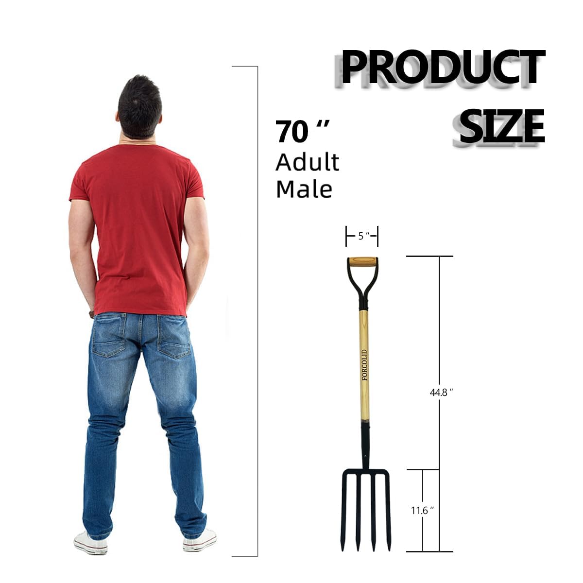 FORCOLID garden fork at 45 inches for extended reach