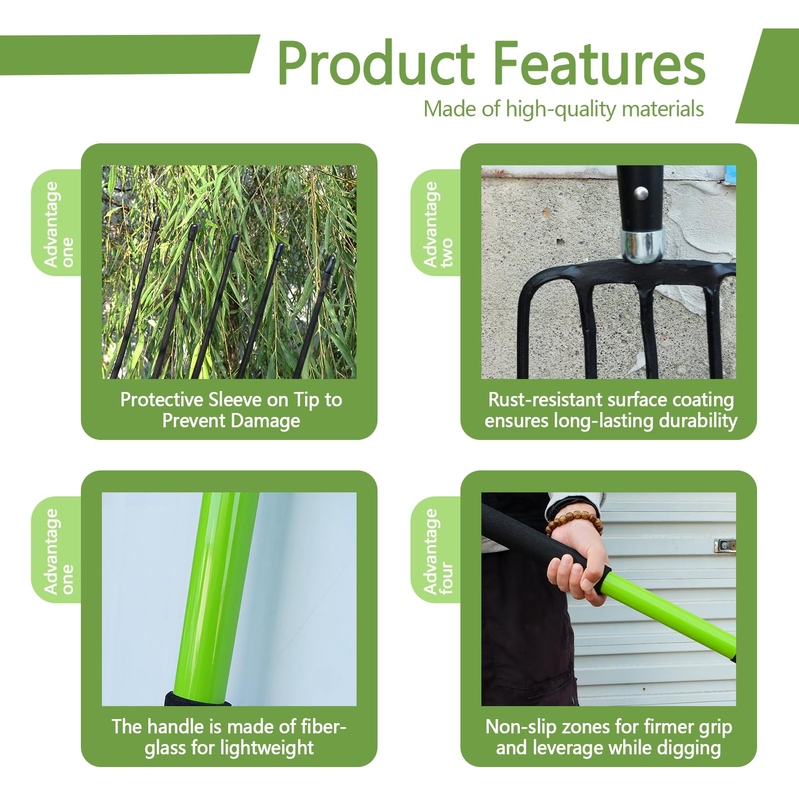 FORCOLID green fiberglass handle delivers durable, vibration reducing comfort