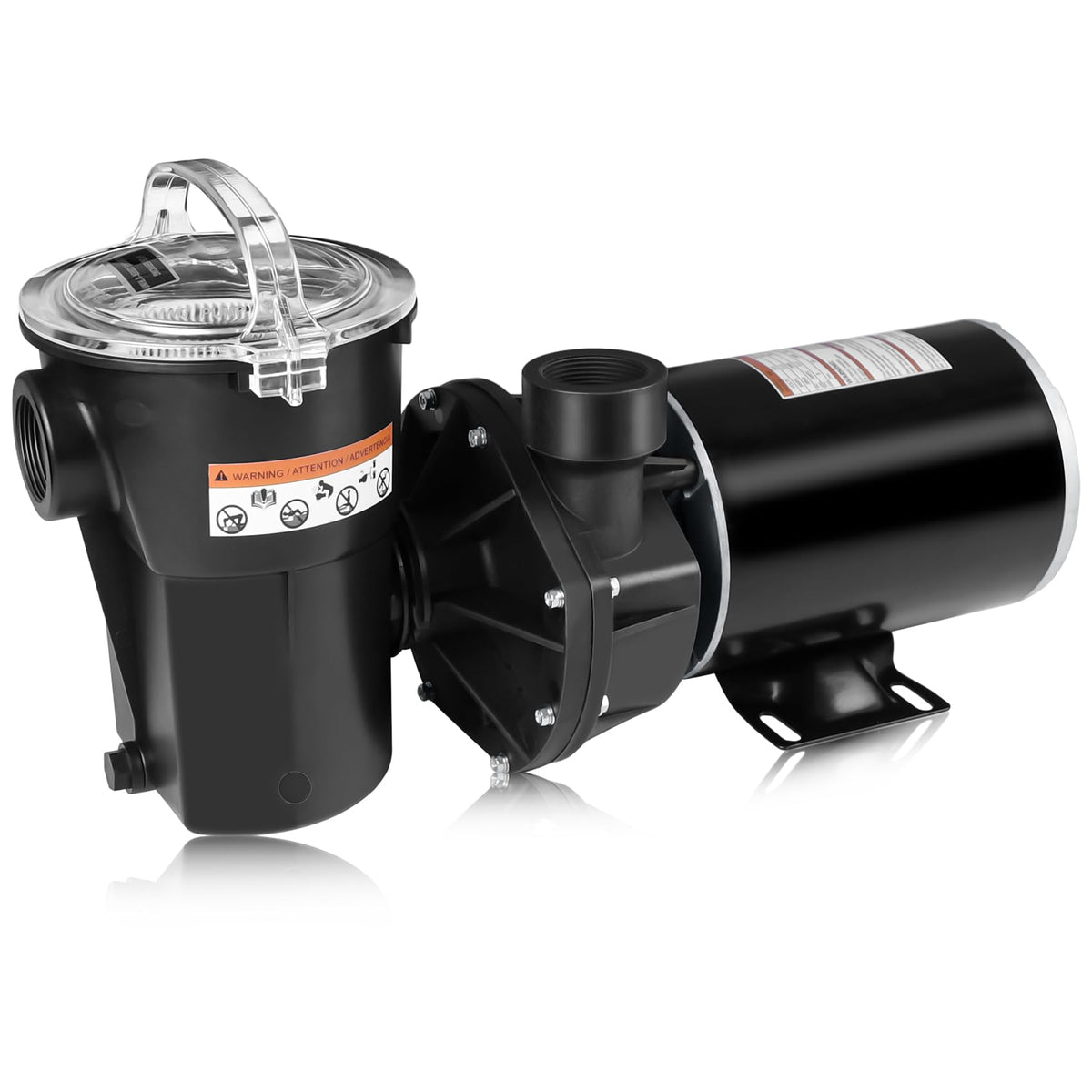 FOREBEN 1.5 HP pool pump front view showing compact, installation-ready design for above-ground pools.