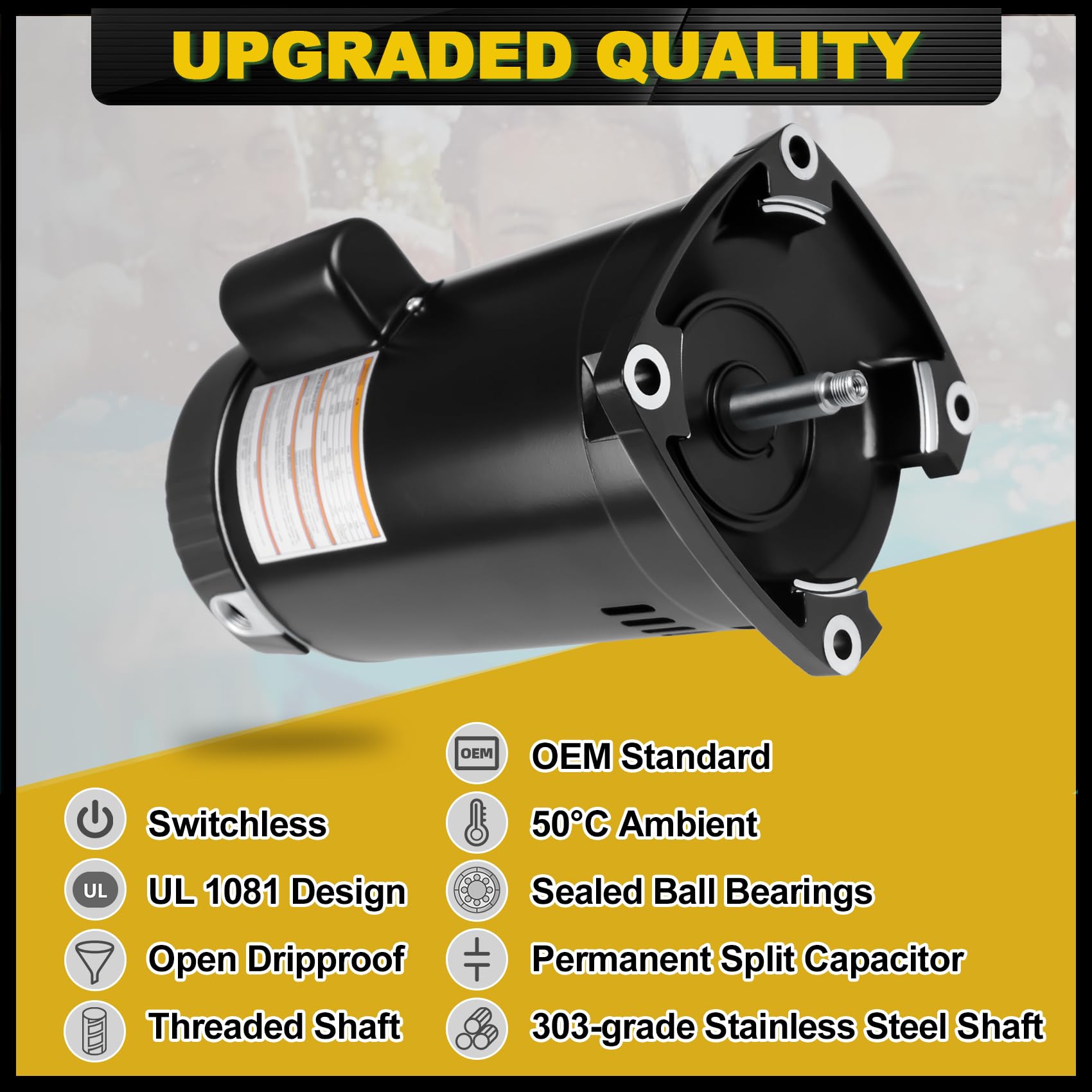FOREBEN 2HP pool motor stainless shaft resists corrosion for durability