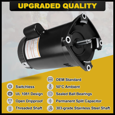 FOREBEN 2HP pool motor stainless shaft resists corrosion for durability
