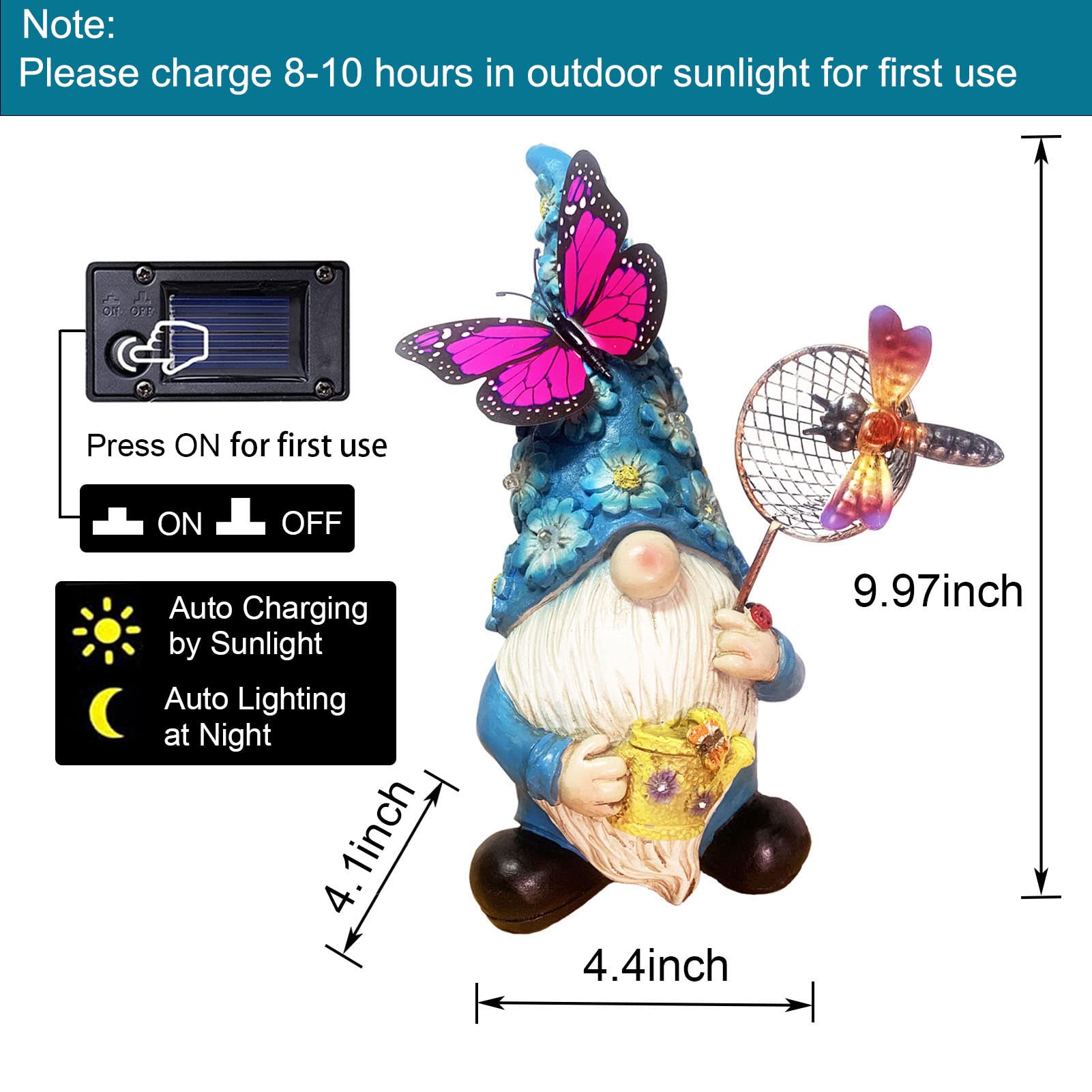 Foreby blue gnome yard decor adds cheerful color to patios and lawns.