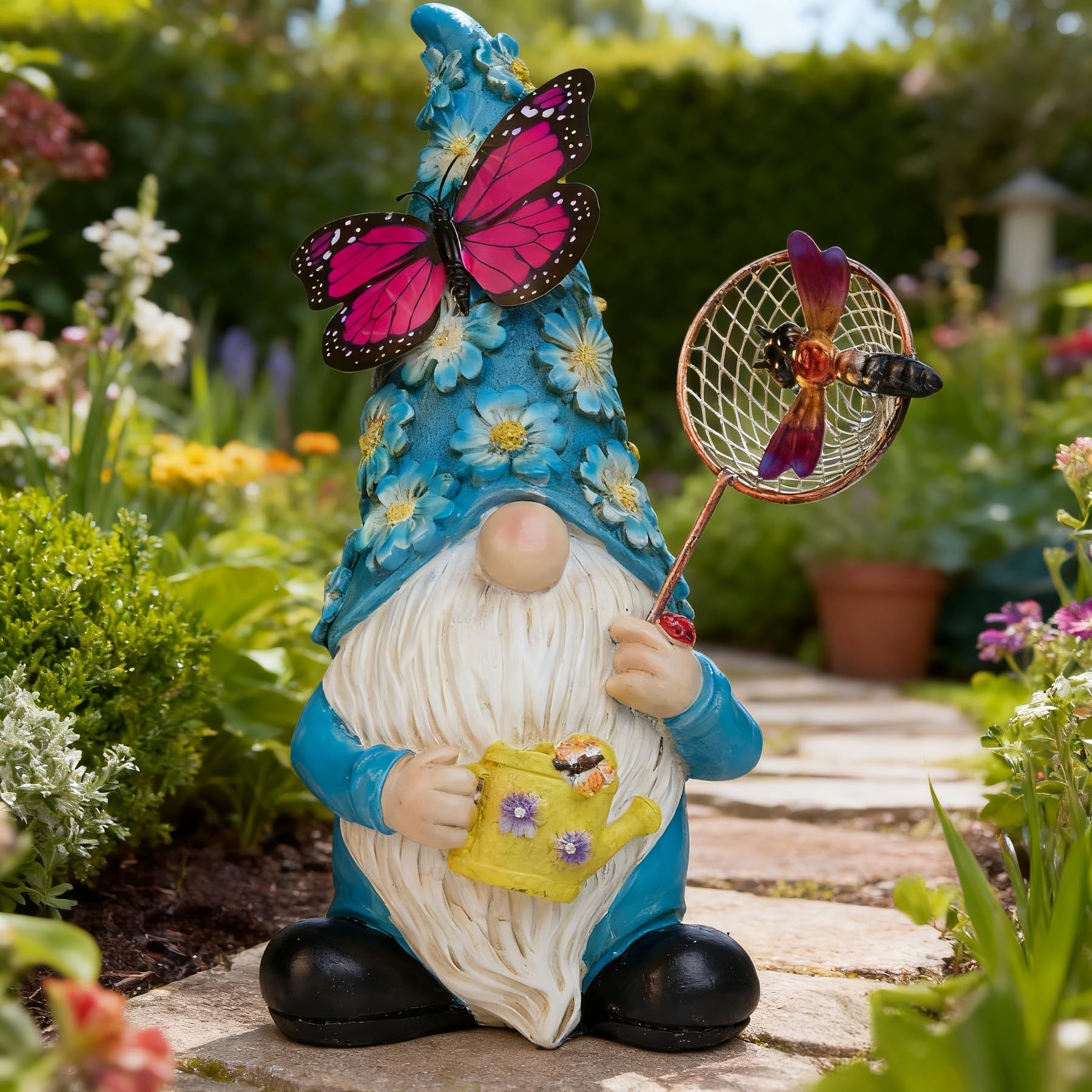 Foreby light-up garden gnome for porch or path lighting after sunset.
