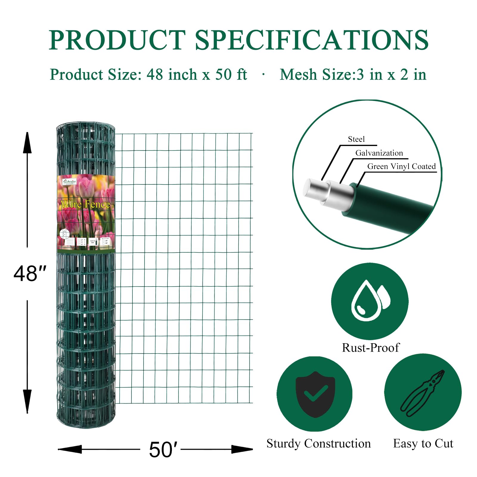 FOREHOGAR 16ga vinyl-coated fence offers lightweight, easy installation for quick yard setup.