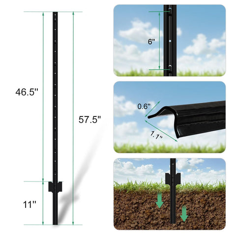 Tabs align with 2x3 fence holes for secure wire attachment.