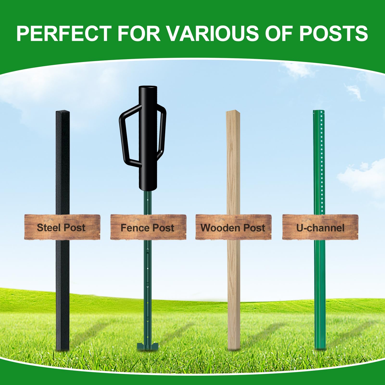FOREHOGAR black post driver in use speeds one-person fence projects.