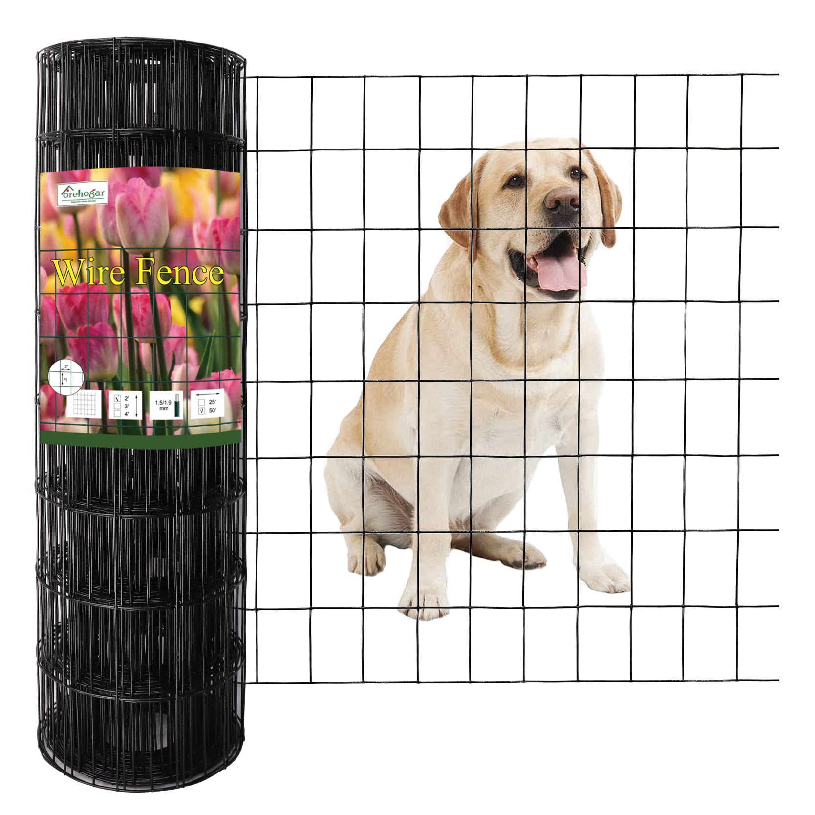 FOREHOGAR black PVC coated welded wire fence full roll for garden borders.