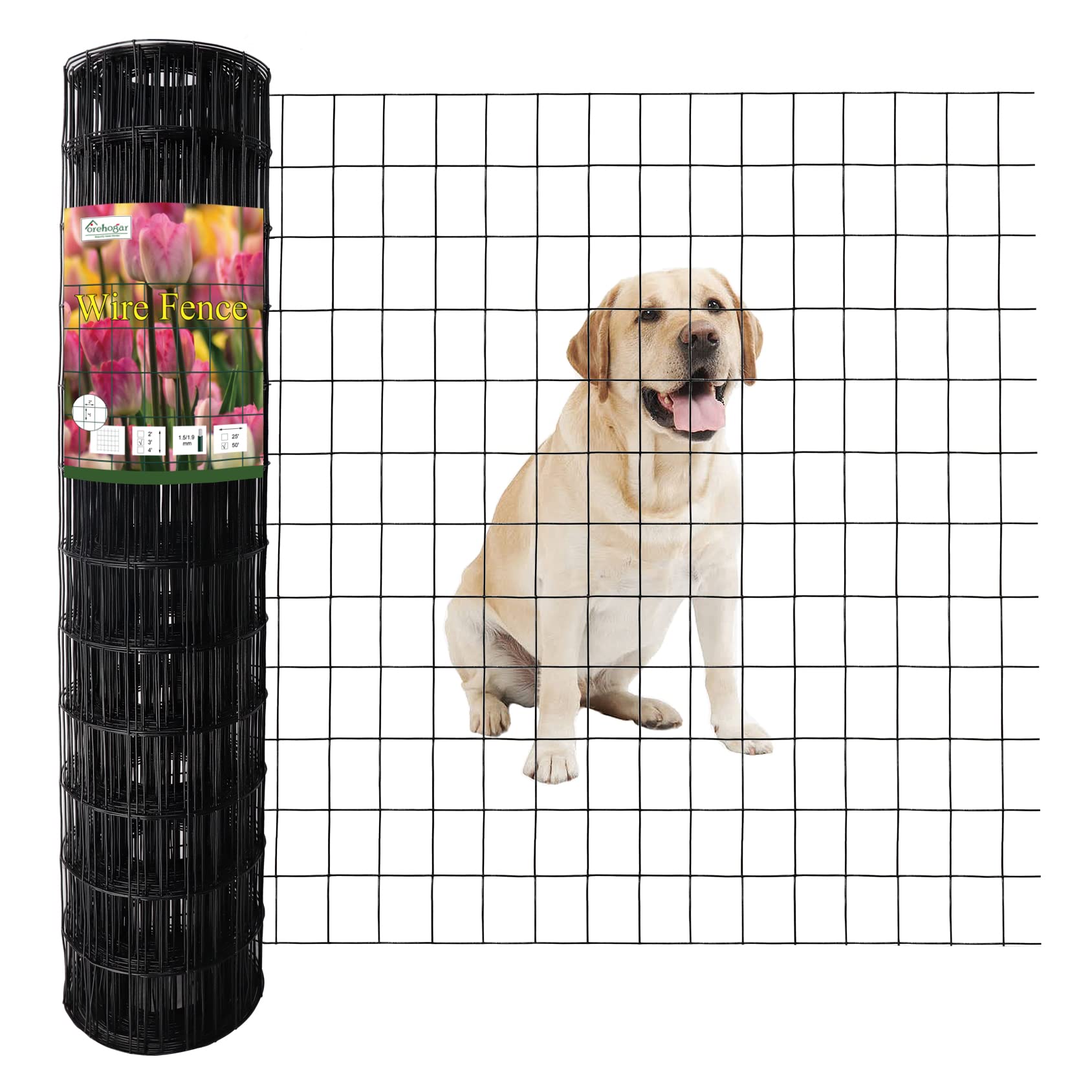 FOREHOGAR black PVC-coated welded wire fence roll protects gardens with durable rust-resistant coating.