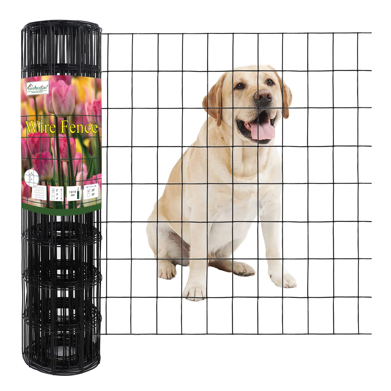 FOREHOGAR black PVC coated welded wire fence front view, ideal for durable garden borders.