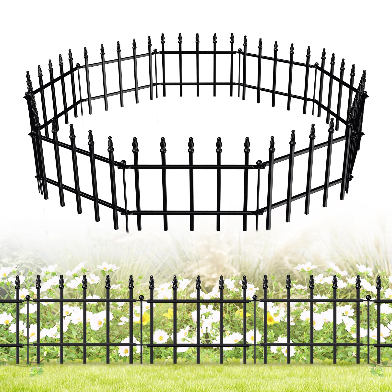 FOREHOGAR decorative metal fence panel showing 11h x 15w sizing for durable lawn borders