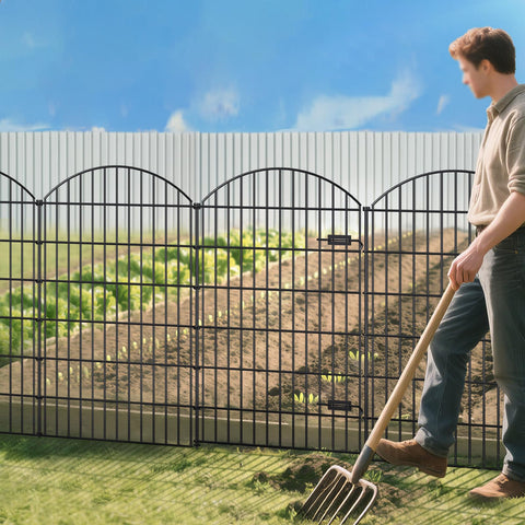 FOREHOGAR black finish fence offers patio friendly boundary for pets and kids.