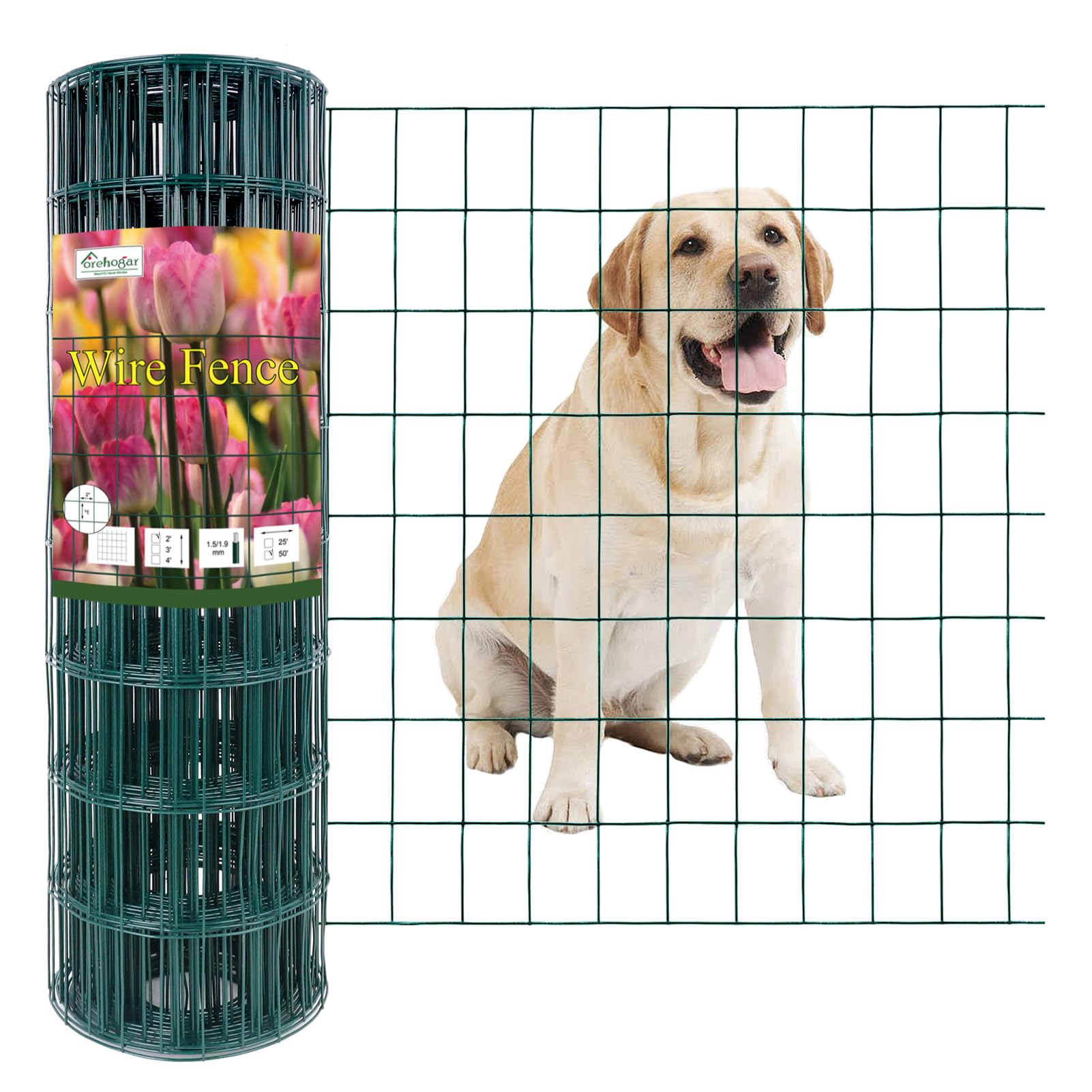 Forehogar green vinyl-coated welded wire fence 24x50, rustproof for lasting garden borders.