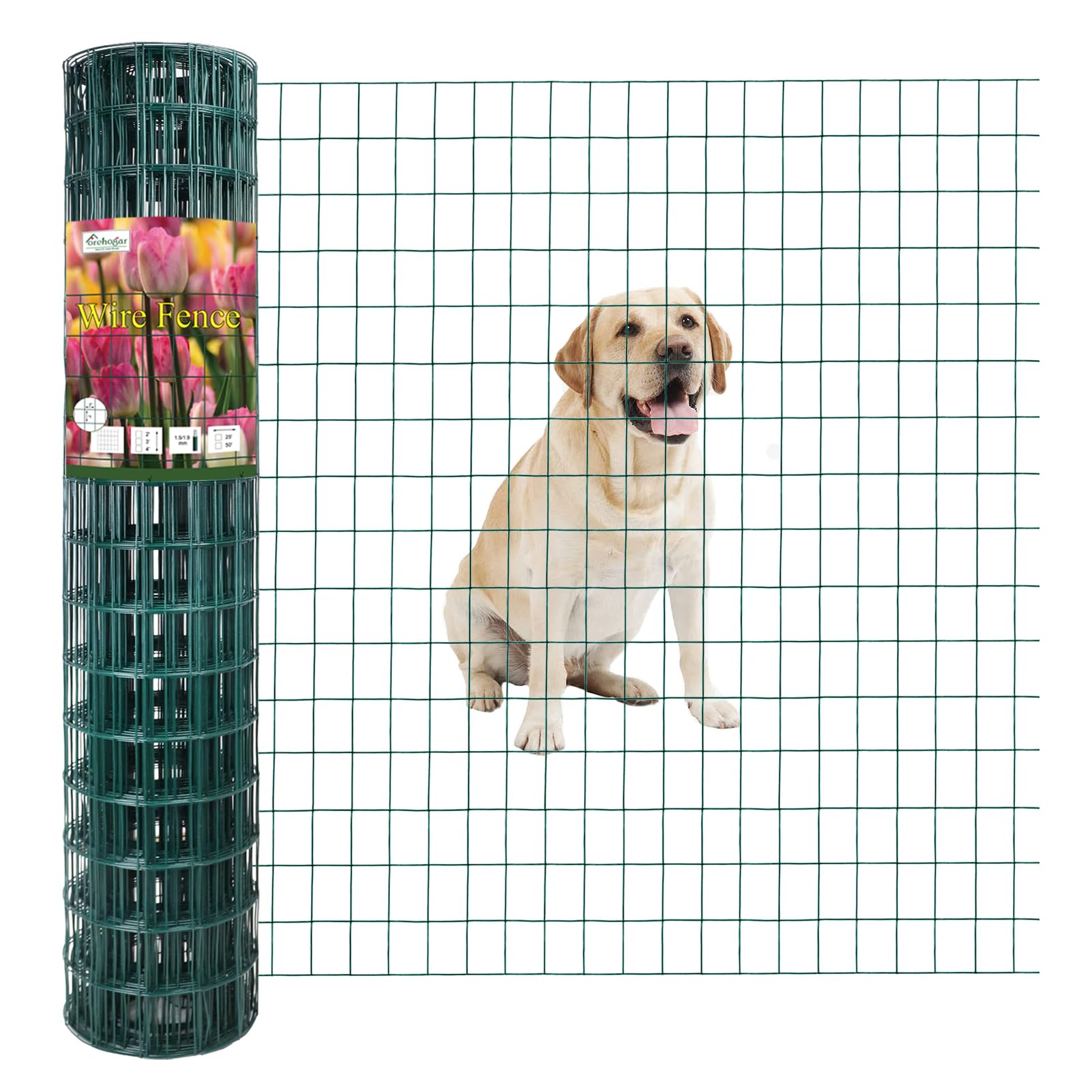 FOREHOGAR green vinyl-coated welded wire fence 48x50 provides durable garden boundary and rust resistance.