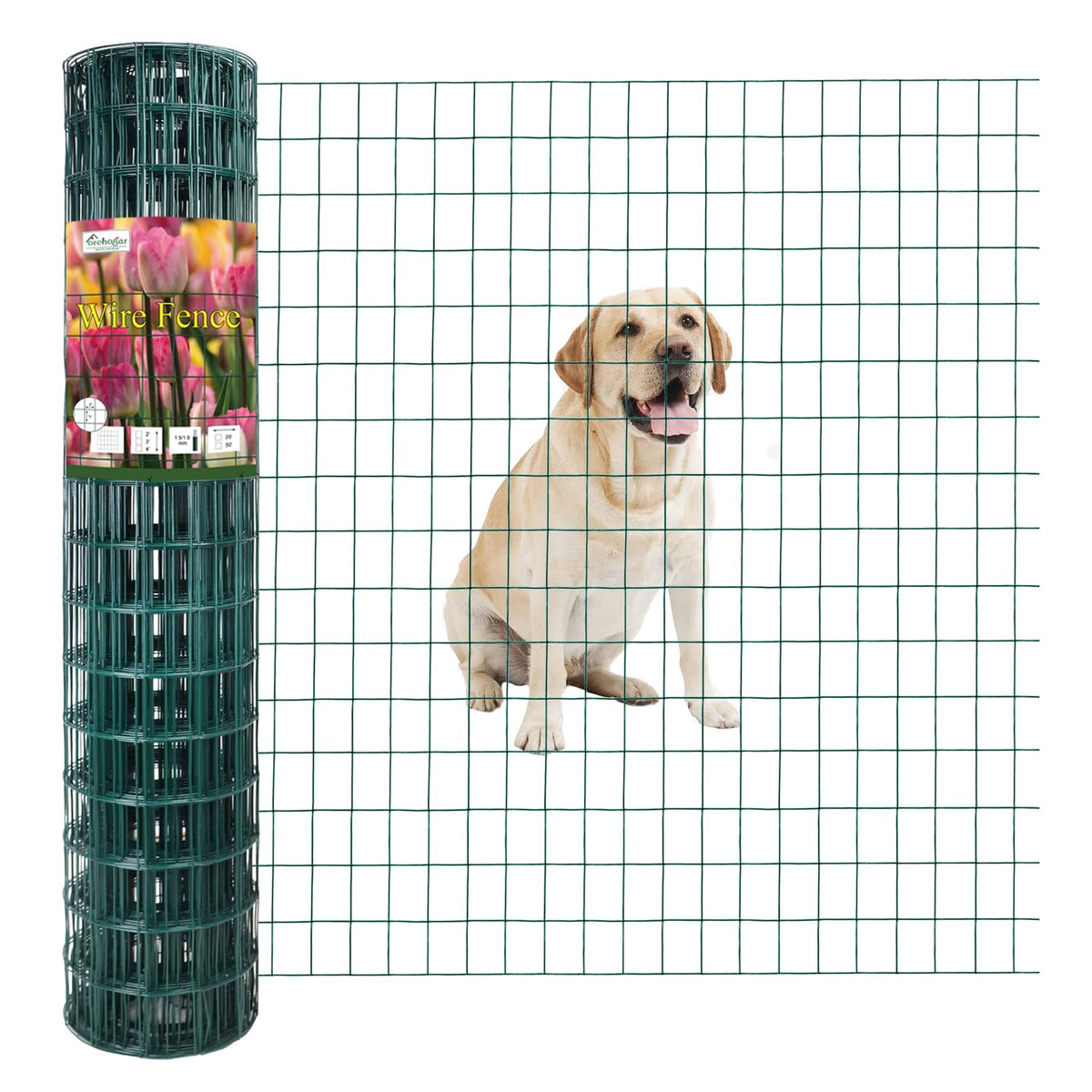 FOREHOGAR green vinyl-coated welded wire fence 48x50 provides durable garden boundary and rust resistance.