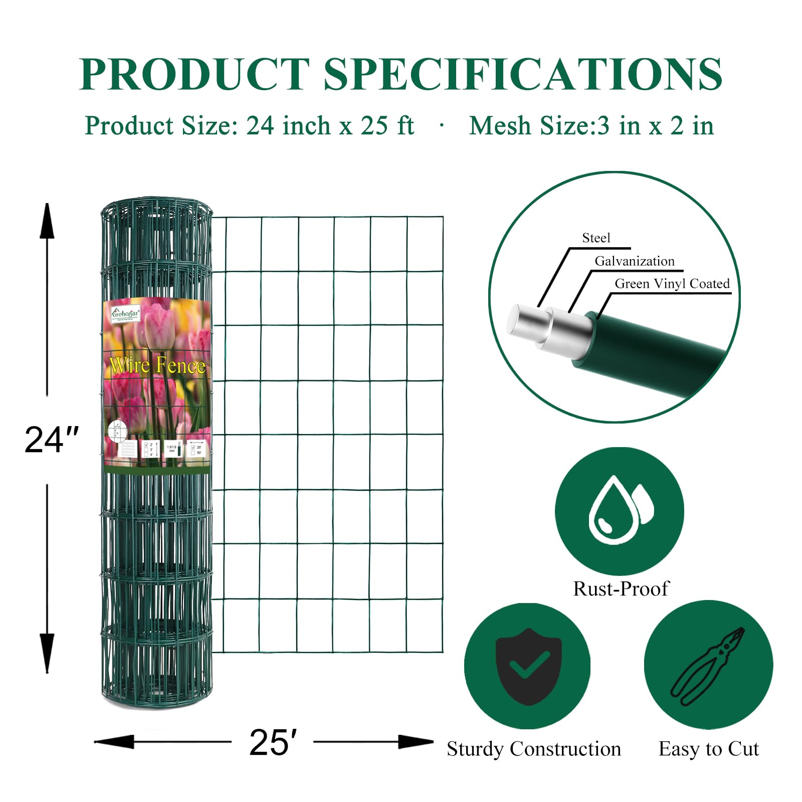 FOREHOGAR vinyl coated fence is easy to install and roll up for storage