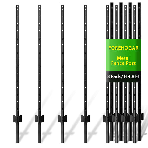 FOREHOGAR metal fence post 4.8 ft pack of 8 ready for sturdy, no-dig lawn fencing.