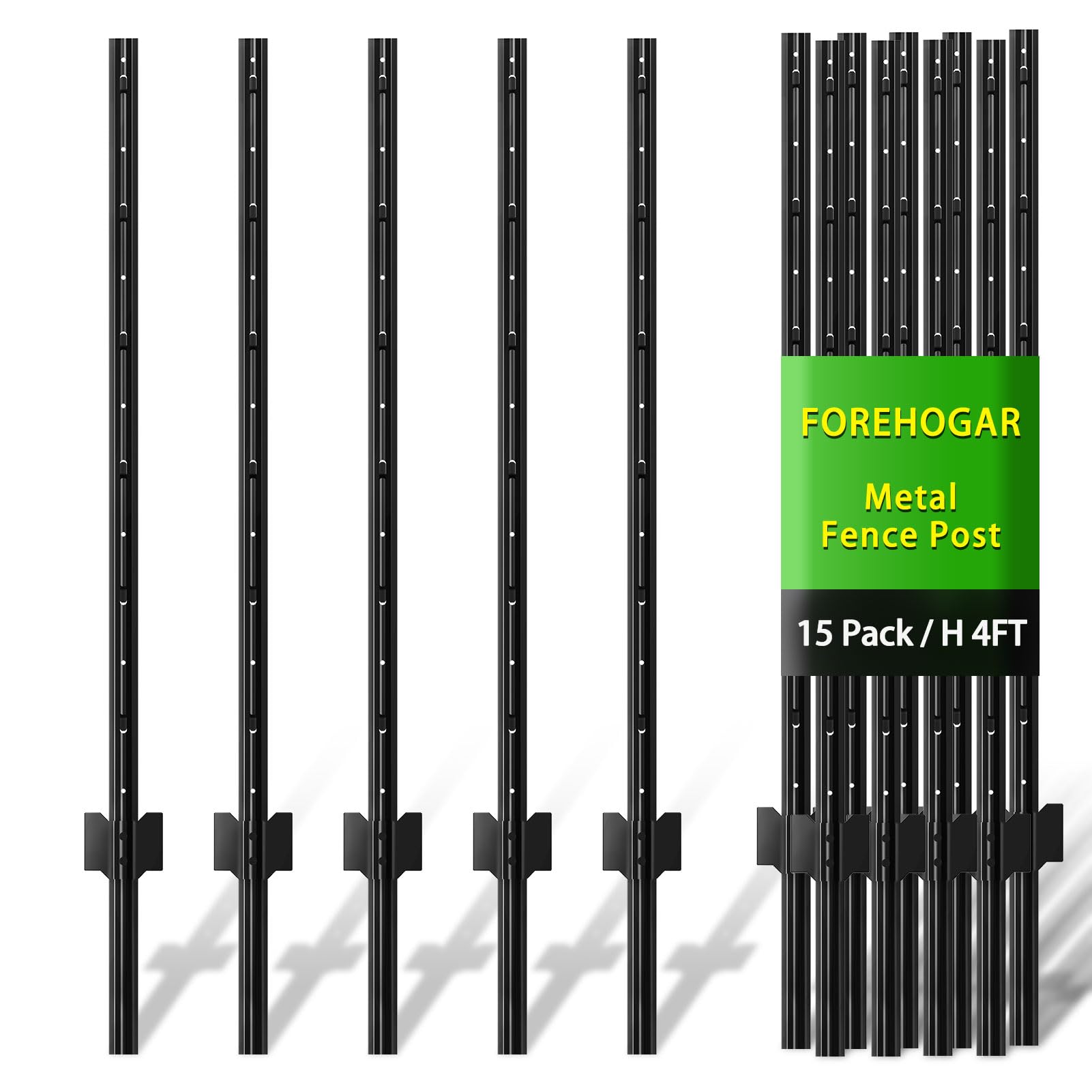 FOREHOGAR metal fence post 4ft pack of 15 provides sturdy, rust-resistant support for wire fences.