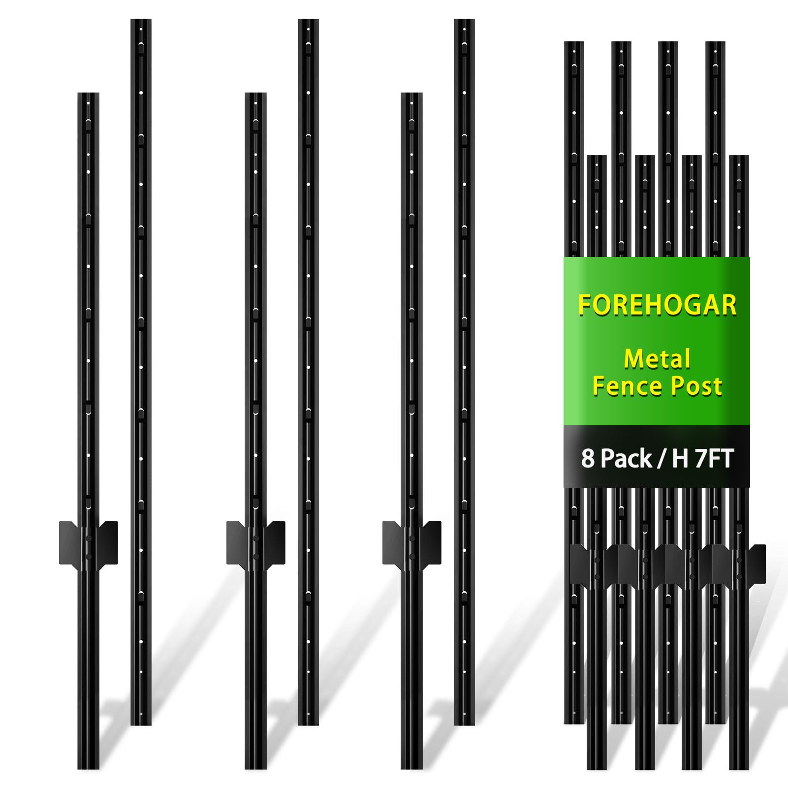 FOREHOGAR metal fence post 7ft spliced design ready for easy garden installation without digging.