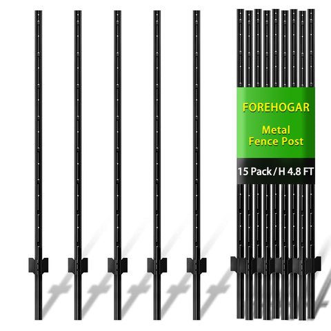 FOREHOGAR metal fence post in black, 4.8 ft, ideal for lawns and gardens.
