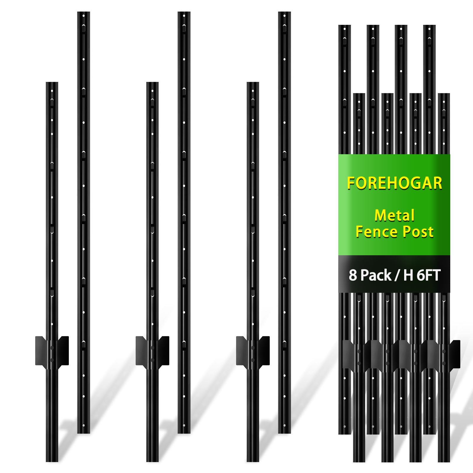 FOREHOGAR metal fence post in black, splicing 6ft pack for quick fence setup.
